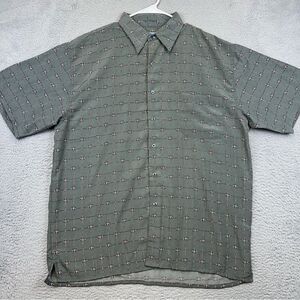 Old Skool Shirt Mens Large Short Sleeve Button Up OS Allover Print‎ Plaid Green
